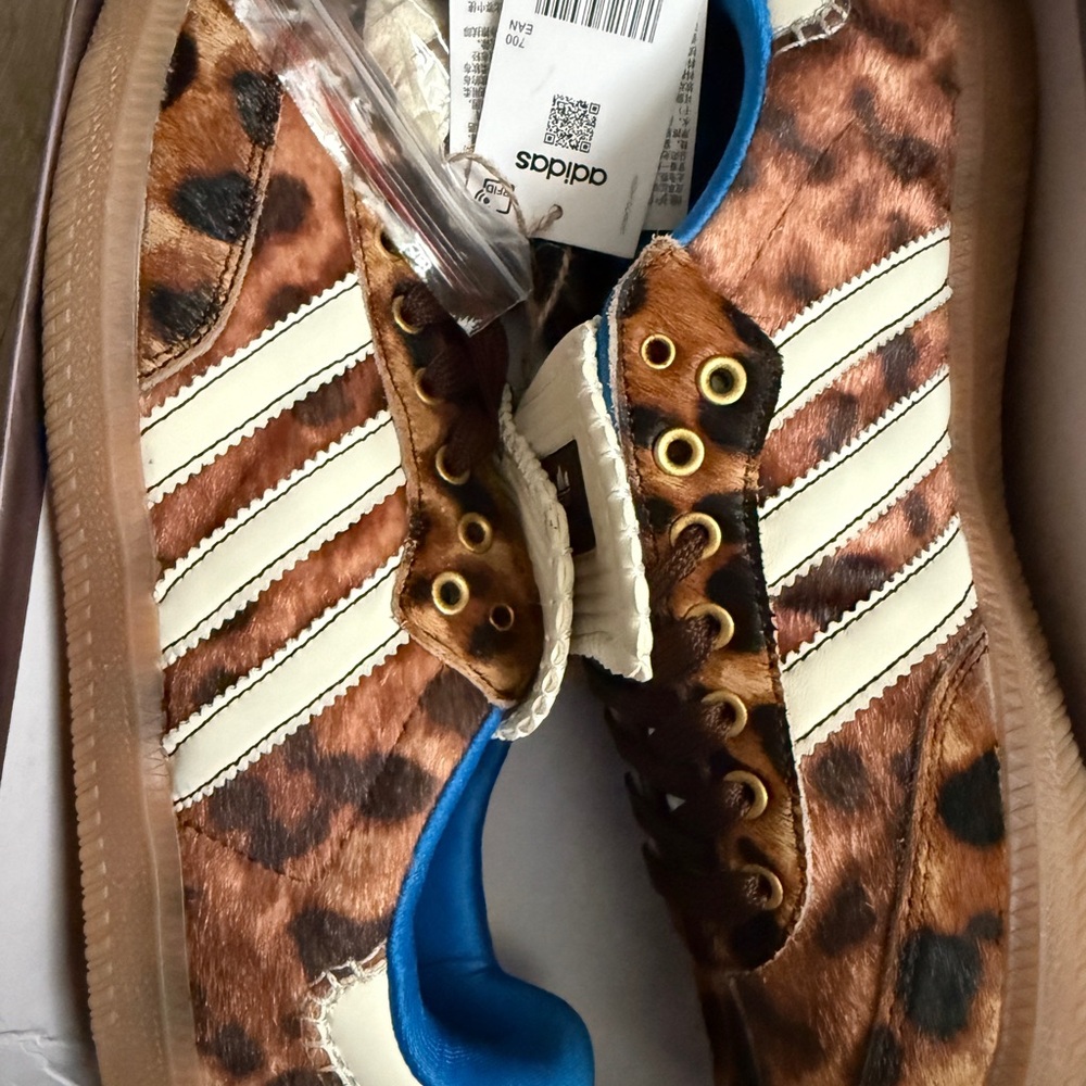 adidas Leopard Print Athletic Shoes with Cream Stripes